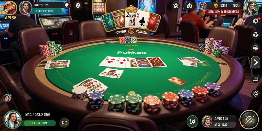 Screenshot gameplay API66 menampilkan suasana permainan Poker yang menegangkan dan seru.