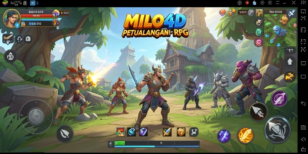 Screenshot MILO4D menampilkan pertarungan seru antara karakter dan monster.